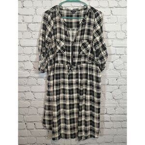 Torrid 00 (M/L 8/10) Black White Plaid‎ Button-Down Shirt Dress Roll-Up Sleeves